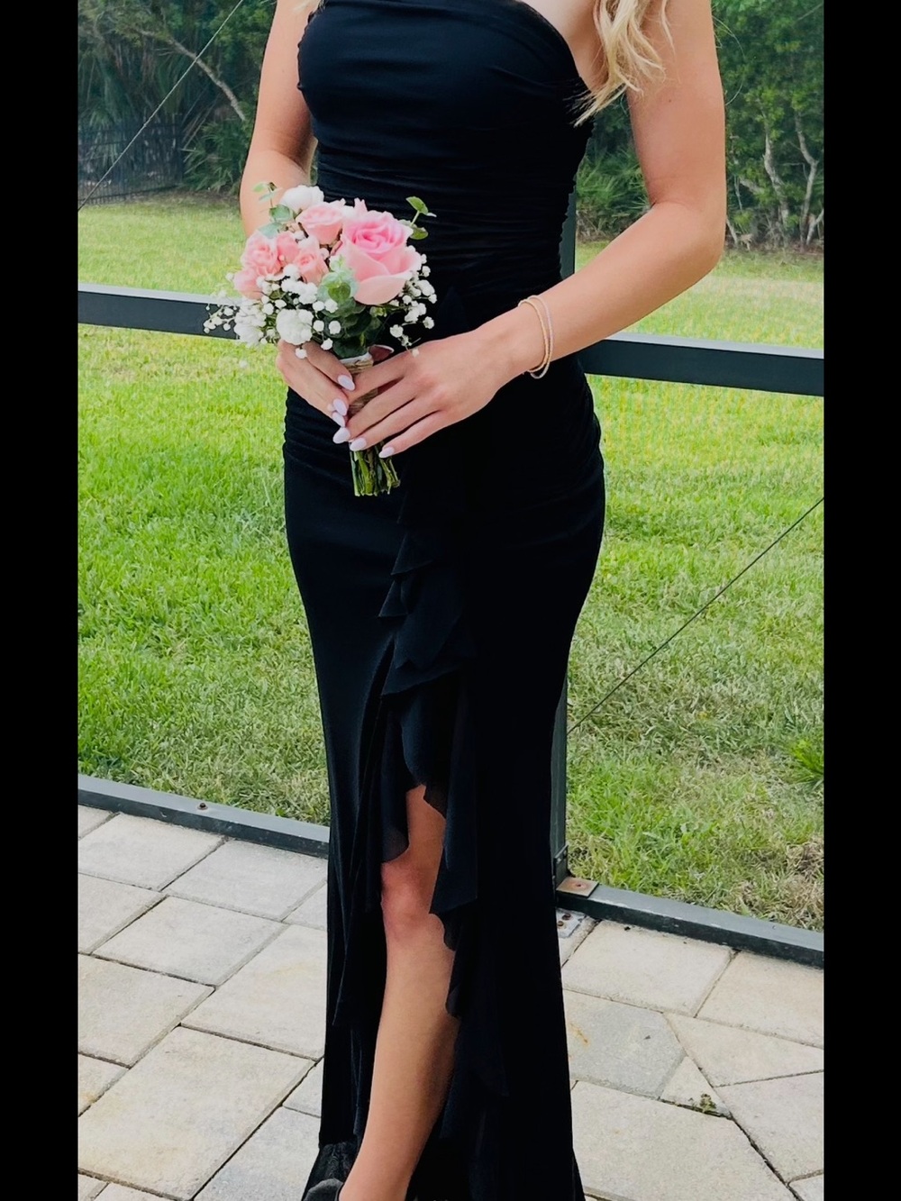 Black dress, Windsor Sienna mesh ruffle slit dress, prom